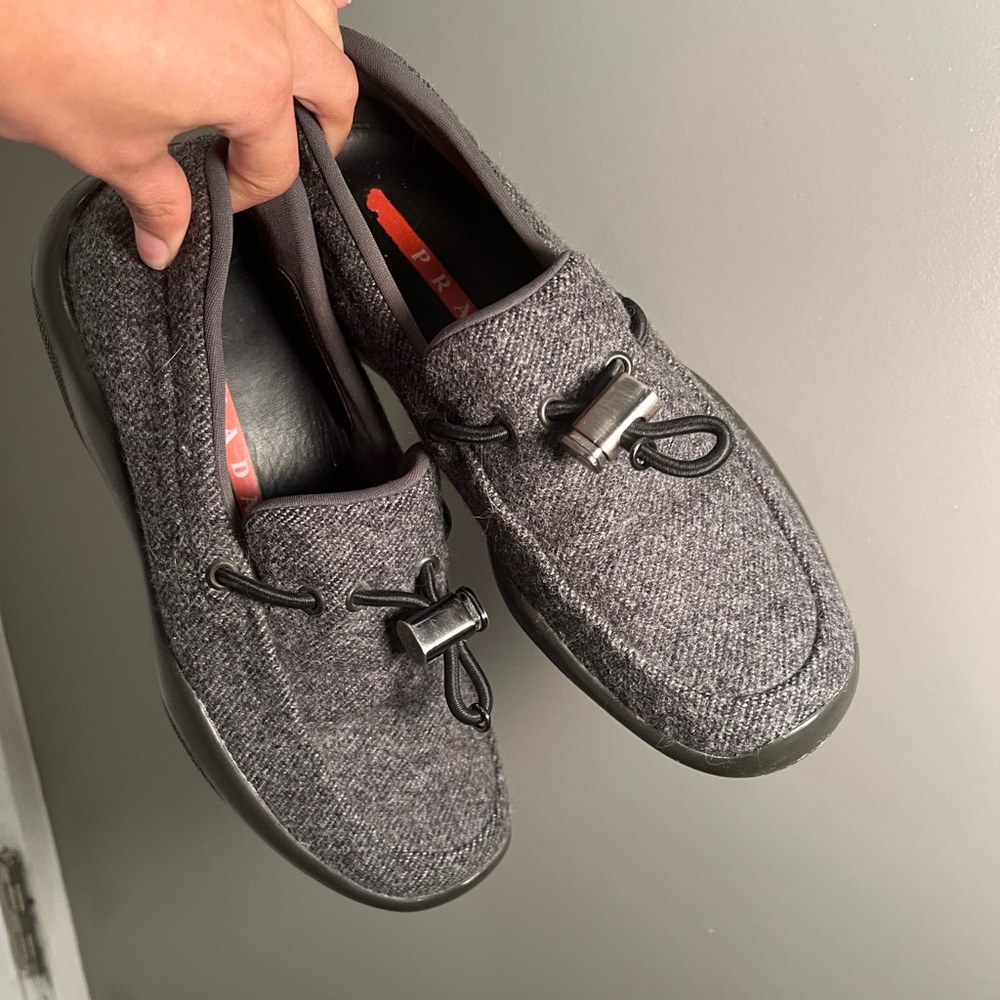 grey wool prada flat loafers